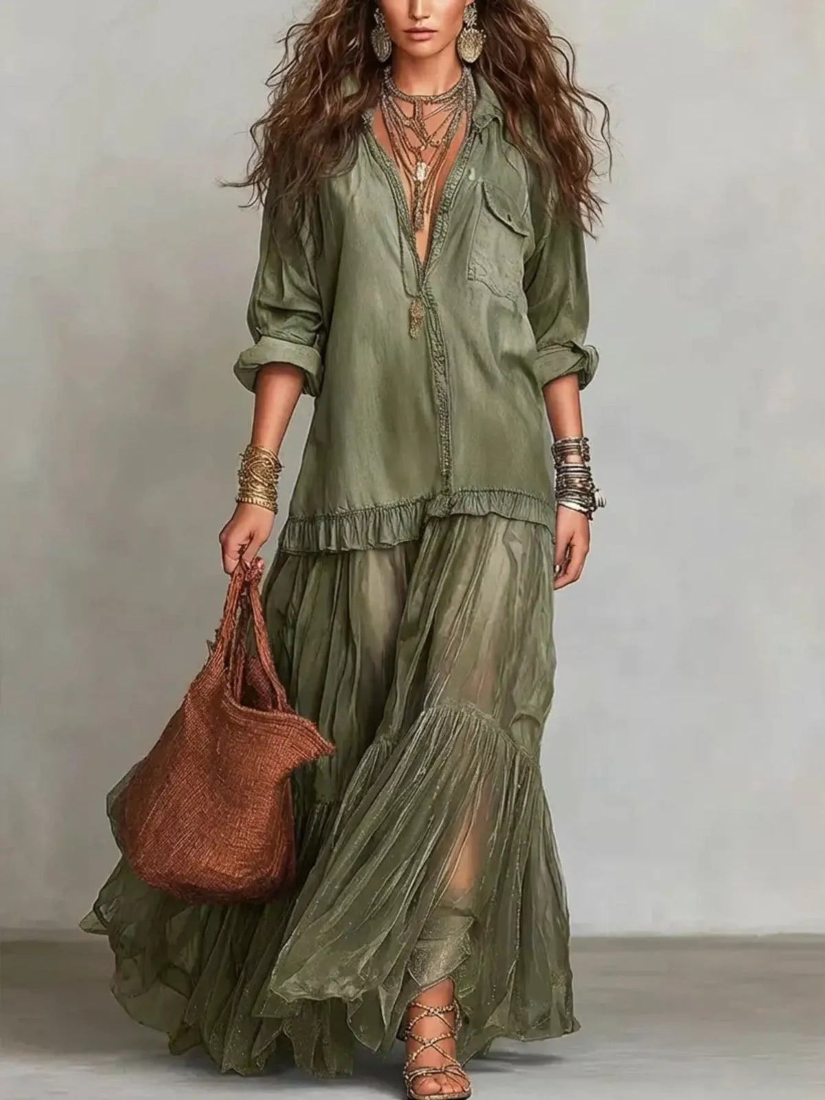 Go With the Flow Sheer Ruffle Maxi Dress
