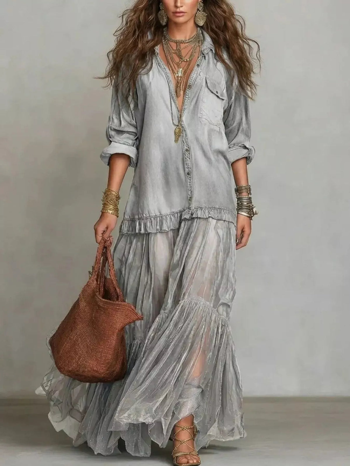 Go With the Flow Sheer Ruffle Maxi Dress