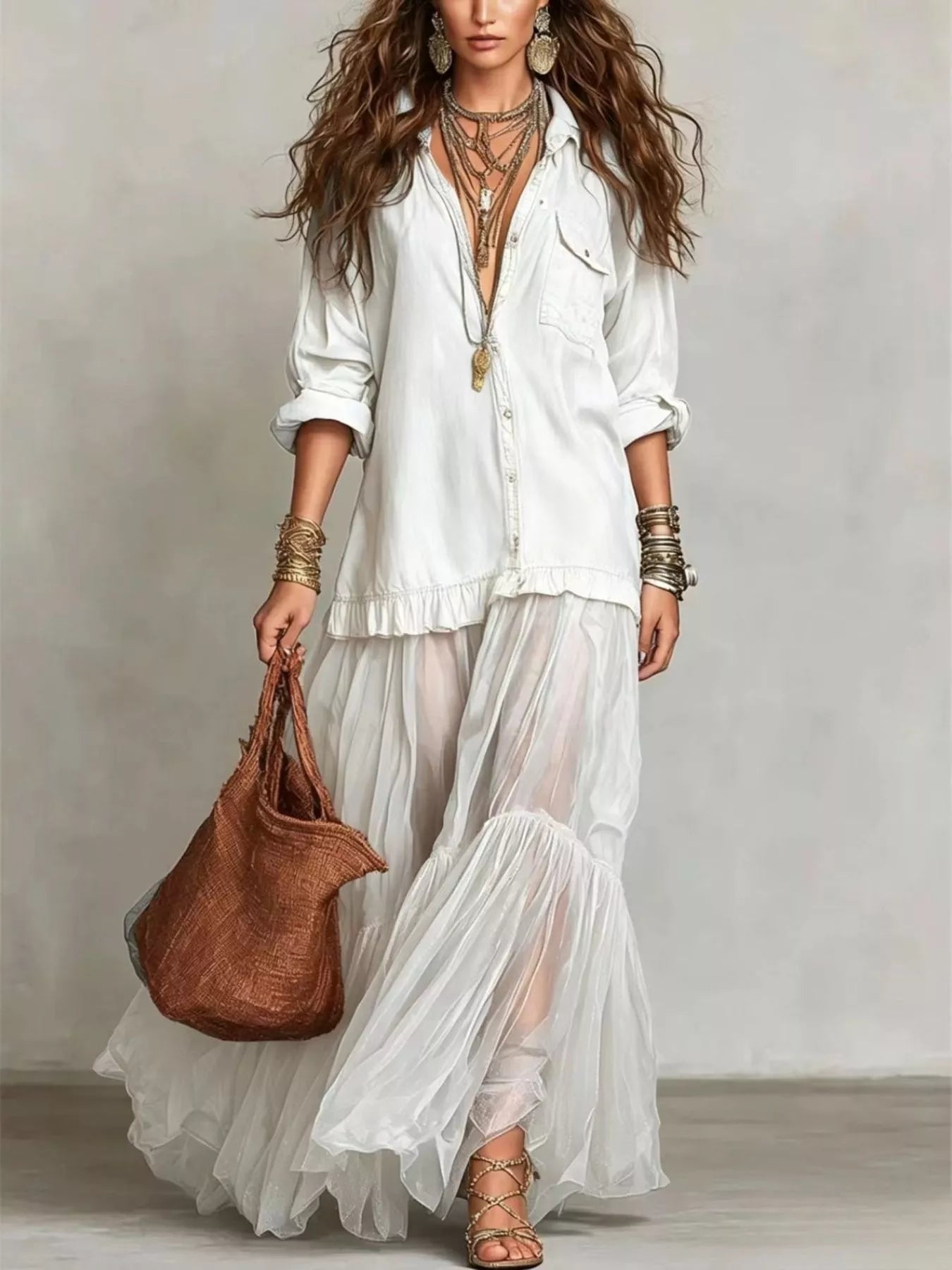 Go With the Flow Sheer Ruffle Maxi Dress