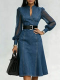Sheer Elegance Denim Midi Dress