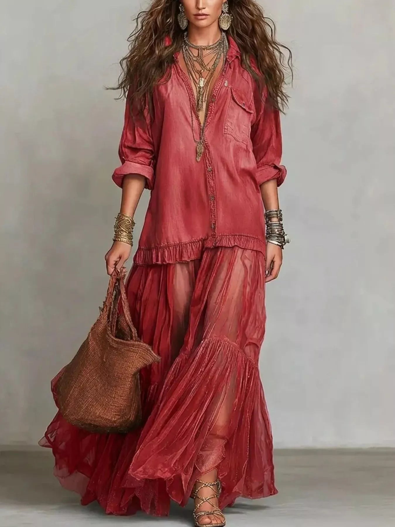 Go With the Flow Sheer Ruffle Maxi Dress