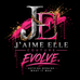 A black square graphic with a stylized metallic 'JE' monogram over bright pink paint splashes and gold chain details, with the text 'J'AIME ELLE COUTURE', 'EVOLVE.', and 'NOTHING REMAINS WHAT IT WAS.