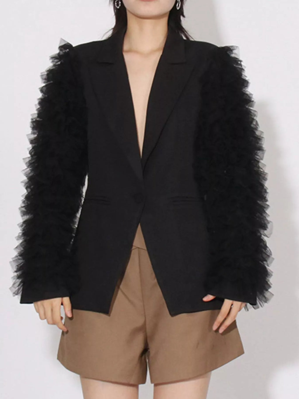 Ruffled Sleeve Blazer