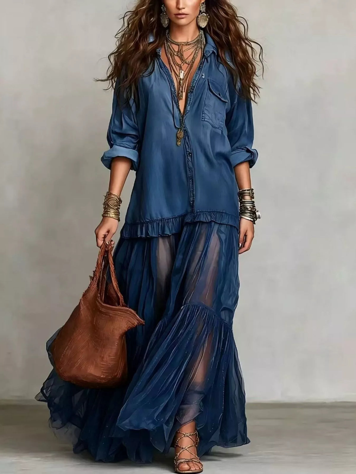 Go With the Flow Sheer Ruffle Maxi Dress