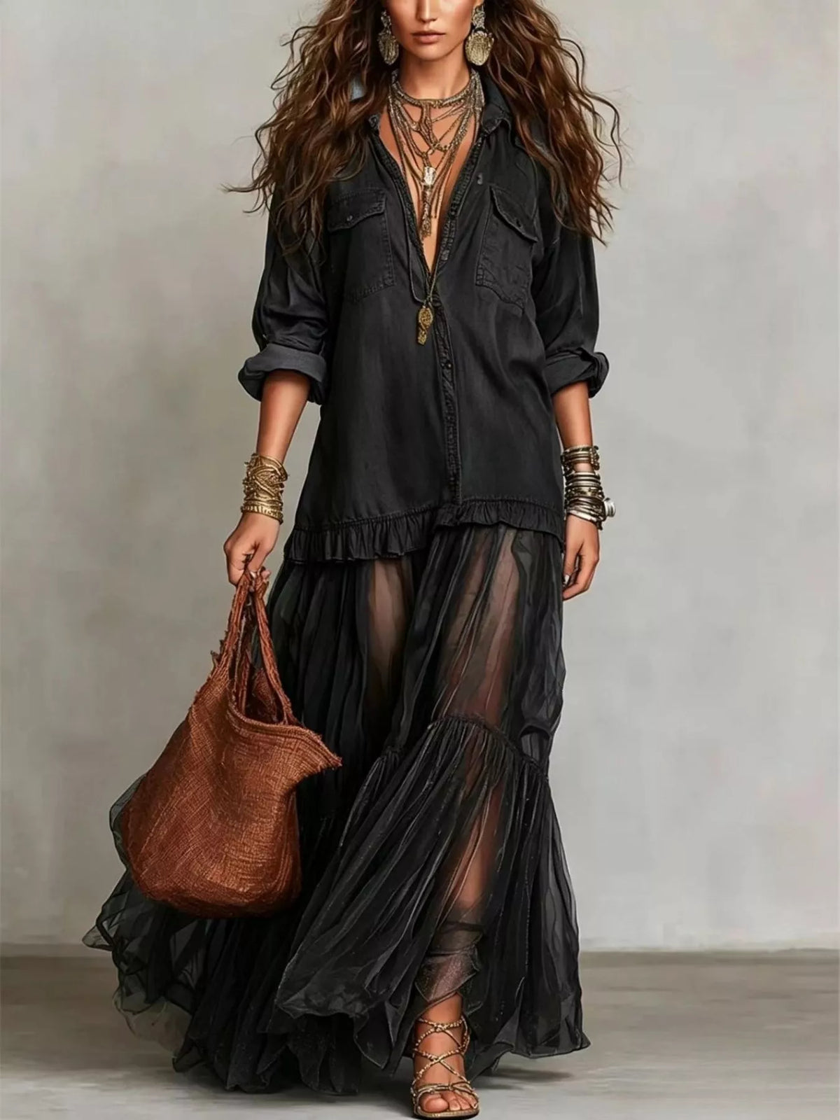 Go With the Flow Sheer Ruffle Maxi Dress