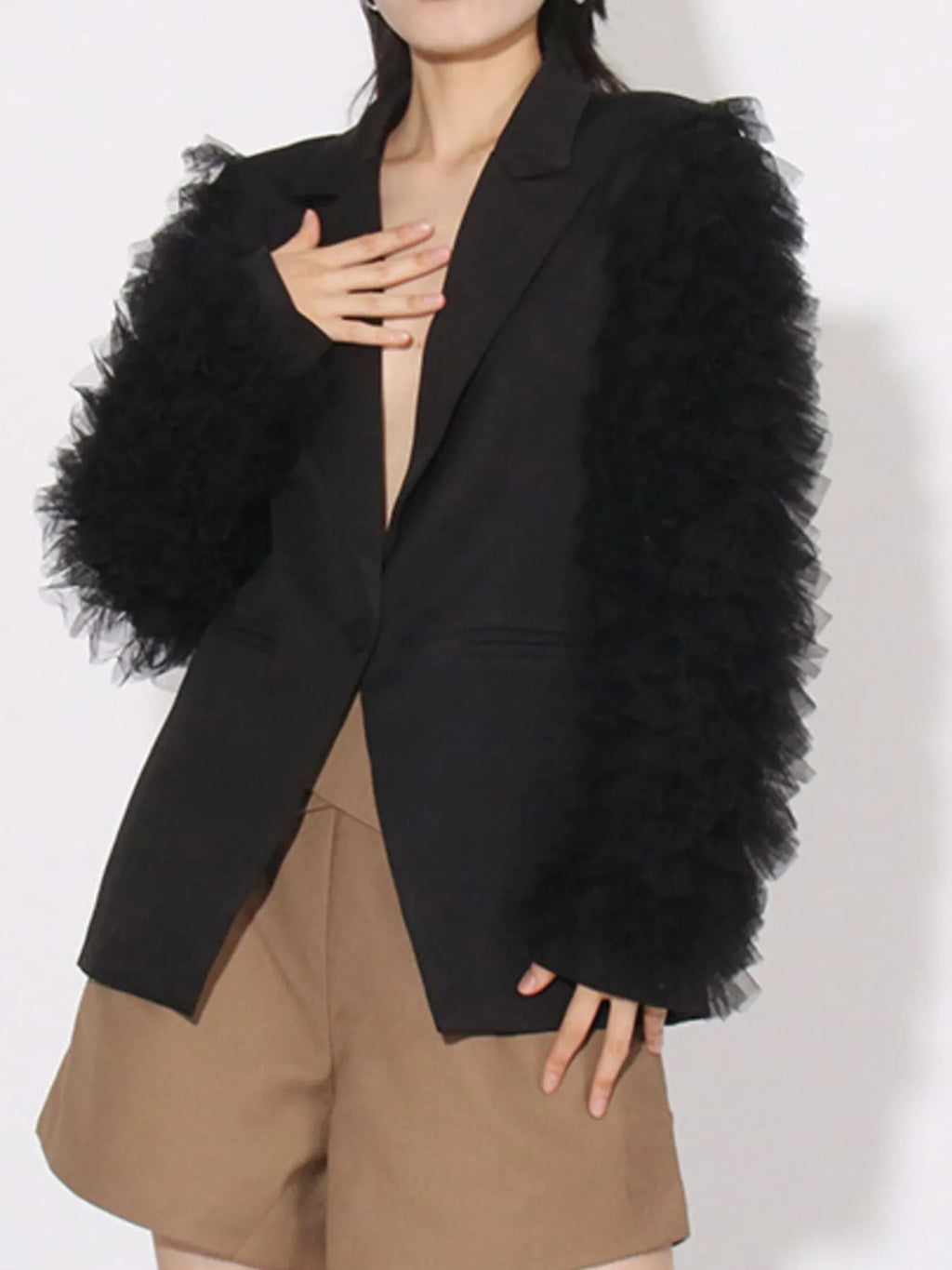 Ruffled Sleeve Blazer