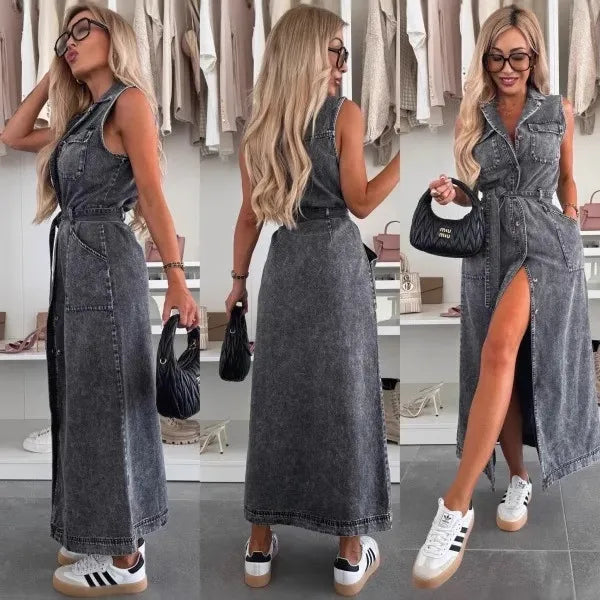 That Girl Button-Front Tie-Waist Denim Dress