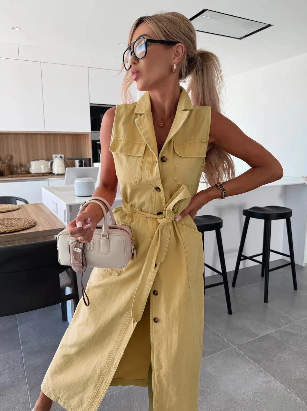 That Girl Button-Front Tie-Waist Denim Dress