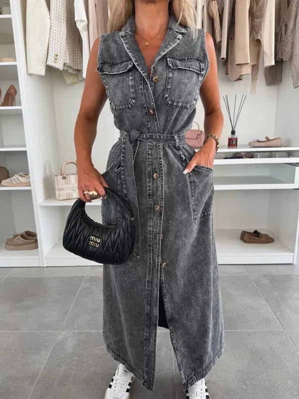That Girl Button-Front Tie-Waist Denim Dress