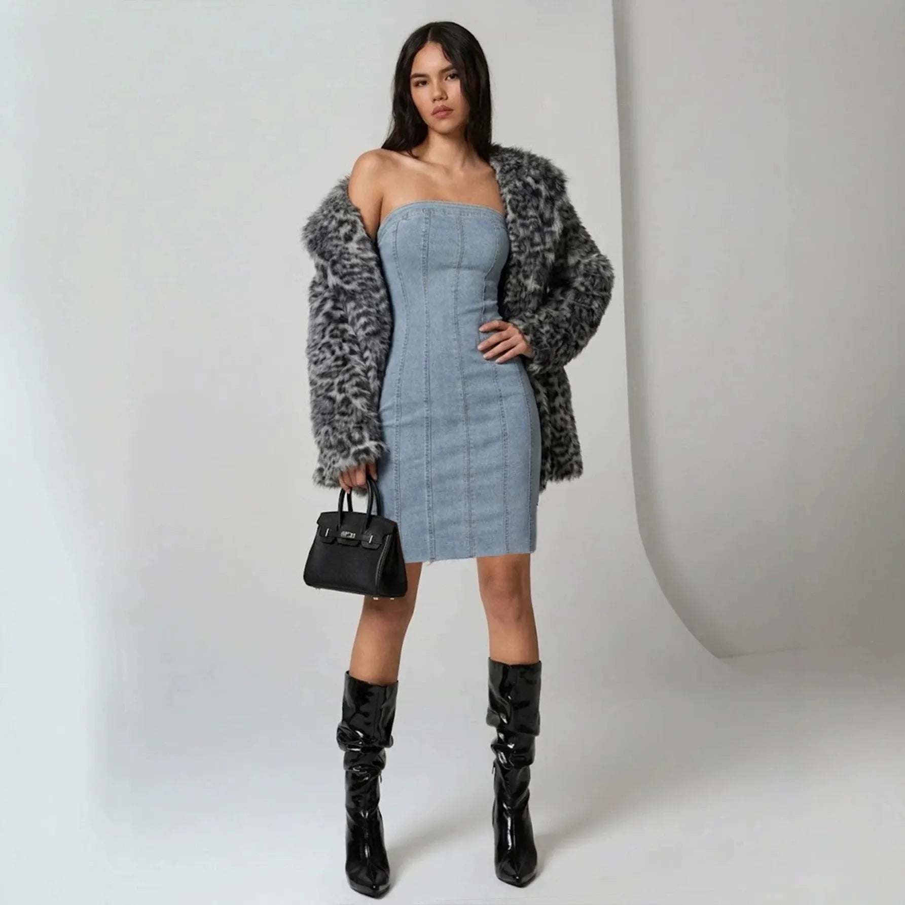Rebel Strapless Denim Bodycon Mini Dress