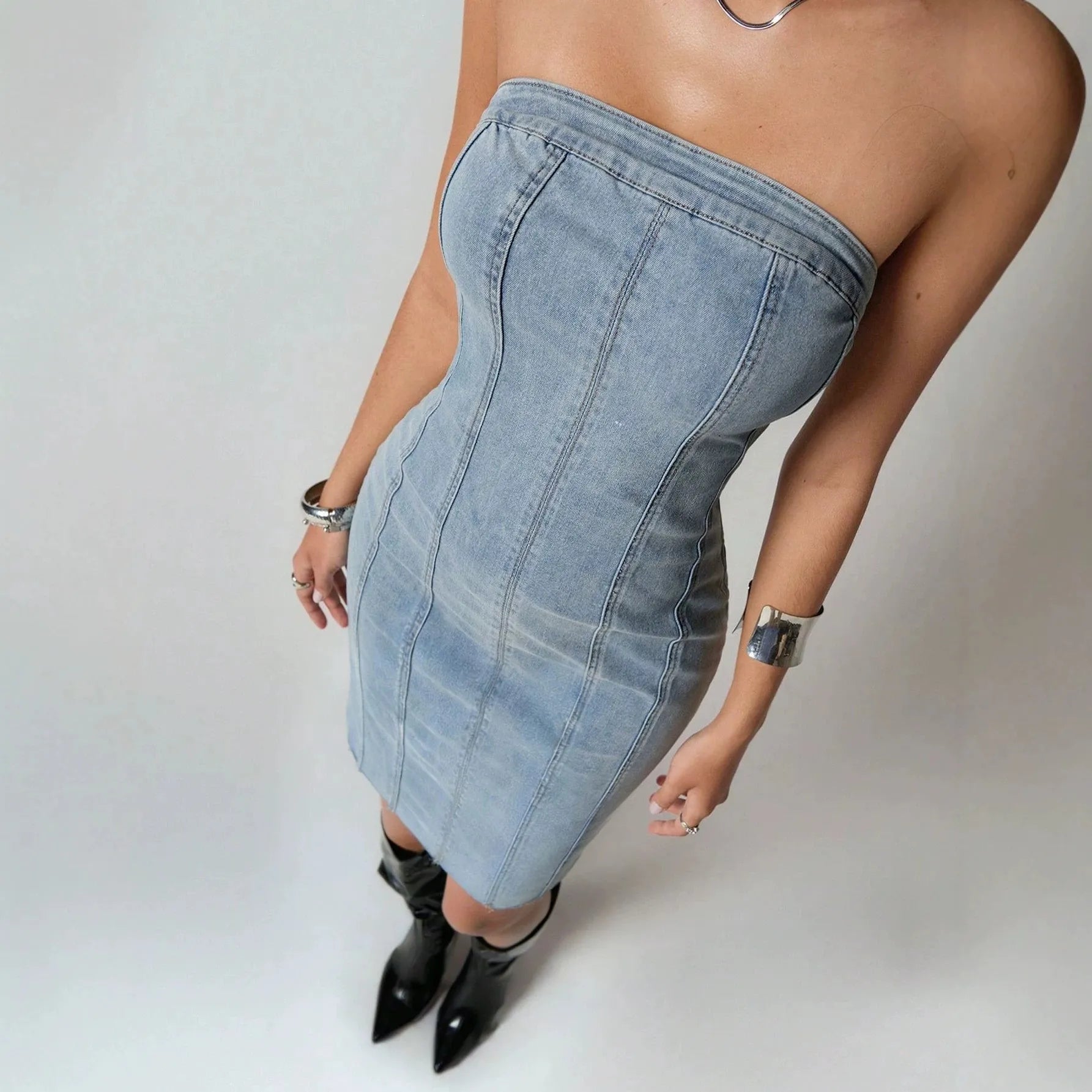 Rebel Strapless Denim Bodycon Mini Dress